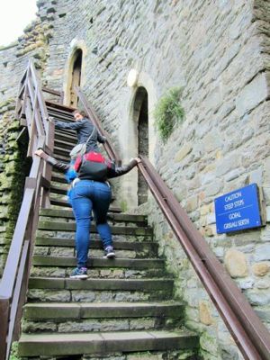 Trying to climb down the stairs at Cardiff Castle. They were steep, okay.